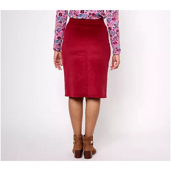 Denim & Co. Rhubarb Button Front Stretch Corduroy Skirt Size S - Picture 2 of 6